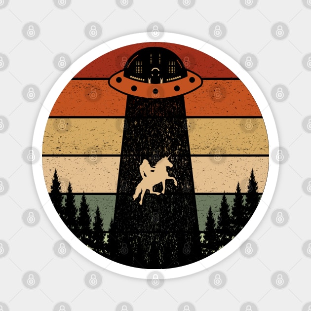 Bigfoot Ufo Abduction Sasquatch Riding A Unicorn Magnet by Tesszero